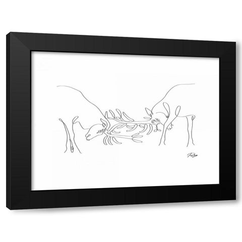 Deer Fight 01 Black Modern Wood Framed Art Print with Double Matting by Mahdavi, Gholam Reza
