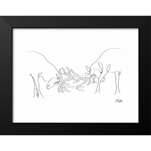 Deer Fight 01 Black Modern Wood Framed Art Print by Mahdavi, Gholam Reza