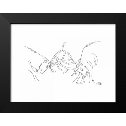 Deer Fight 02 Black Modern Wood Framed Art Print by Mahdavi, Gholam Reza