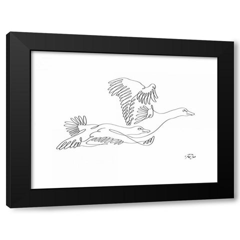 Geese Black Modern Wood Framed Art Print with Double Matting by Mahdavi, Gholam Reza