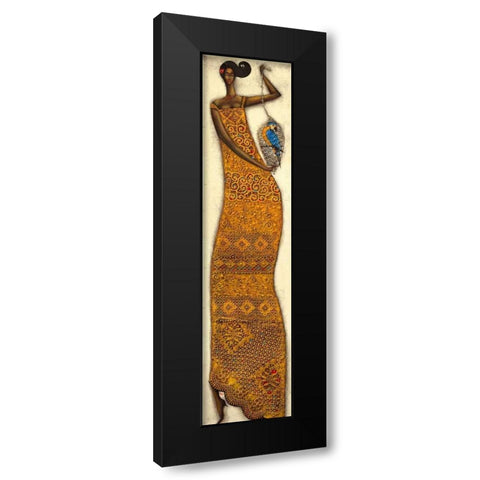 Lady with parrot Black Modern Wood Framed Art Print with Double Matting by Tsantekidou, Rose