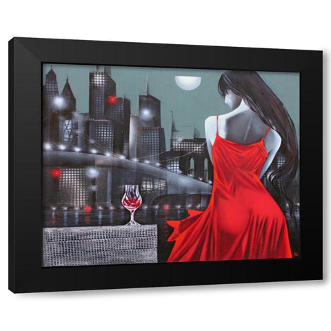 Moon night in Megapolis Black Modern Wood Framed Art Print by Tsantekidou, Rose