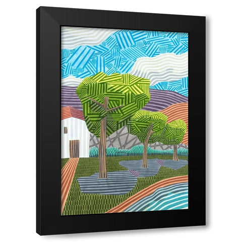 Paisaje con tres arboles Black Modern Wood Framed Art Print with Double Matting by Ortas, Javier