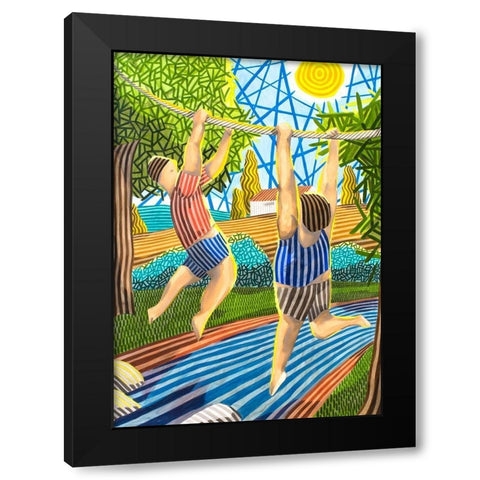 Dos Chicos jugando en el rio Black Modern Wood Framed Art Print with Double Matting by Ortas, Javier
