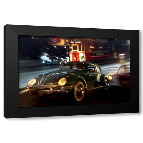 Cars in action - VW Beetle Black Modern Wood Framed Art Print with Double Matting by Debionne, Jean-Loup