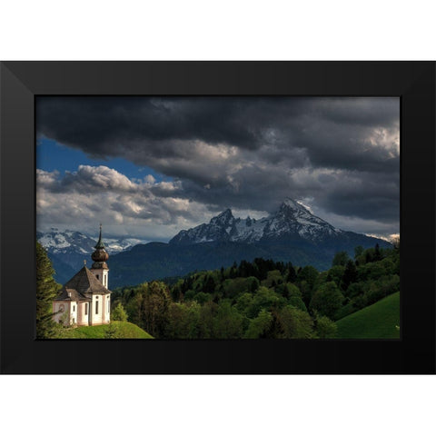 Maria Gern und Watzmann Black Modern Wood Framed Art Print by Scholz, Markus