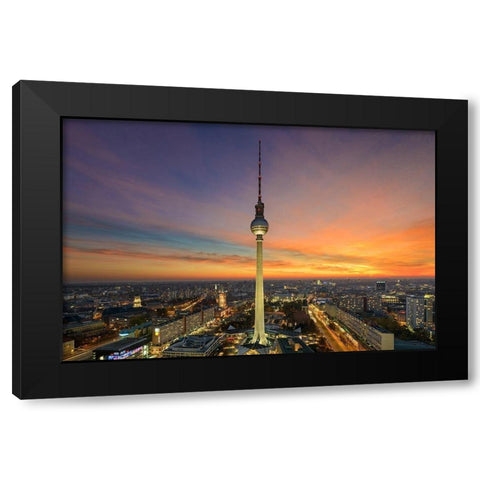 Berlin - Alexanderplatz Skyline Black Modern Wood Framed Art Print by Abid, Michael