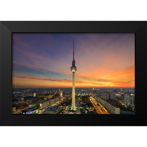 Berlin - Alexanderplatz Skyline Black Modern Wood Framed Art Print by Abid, Michael