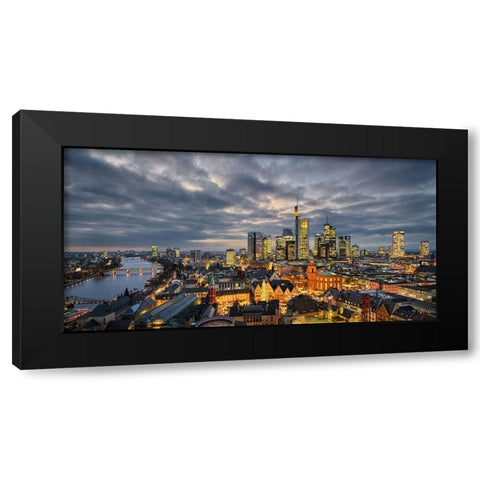 Frankfurt - Evening Skyline Black Modern Wood Framed Art Print by Abid, Michael