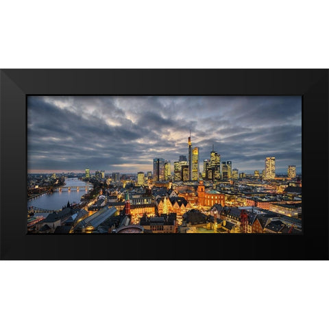 Frankfurt - Evening Skyline Black Modern Wood Framed Art Print by Abid, Michael