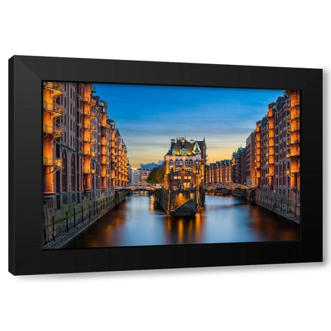 Hamburg - Speicherstadt Black Modern Wood Framed Art Print by Abid, Michael