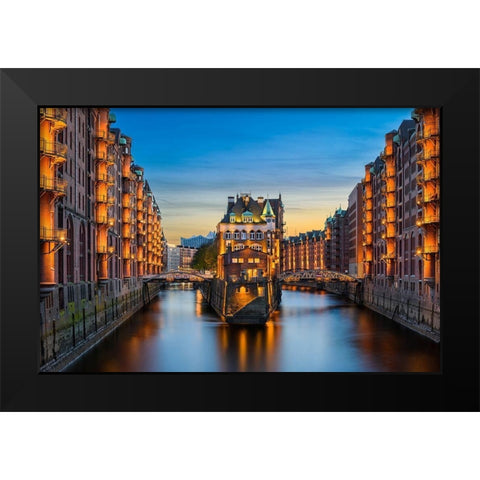 Hamburg - Speicherstadt Black Modern Wood Framed Art Print by Abid, Michael