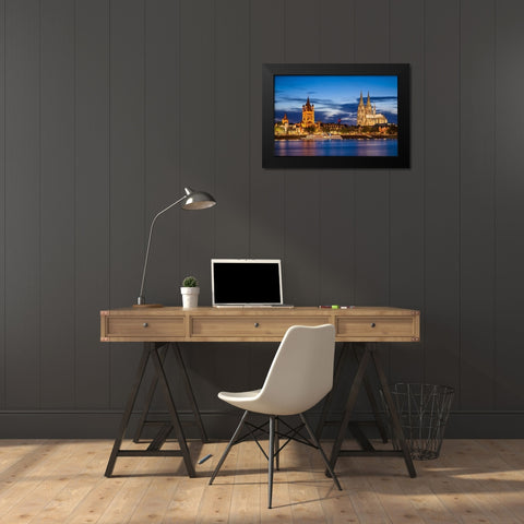 KÃ¶ln - Skyline Blue Hour Black Modern Wood Framed Art Print by Abid, Michael