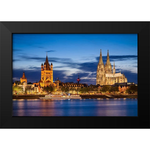 KÃ¶ln - Skyline Blue Hour Black Modern Wood Framed Art Print by Abid, Michael