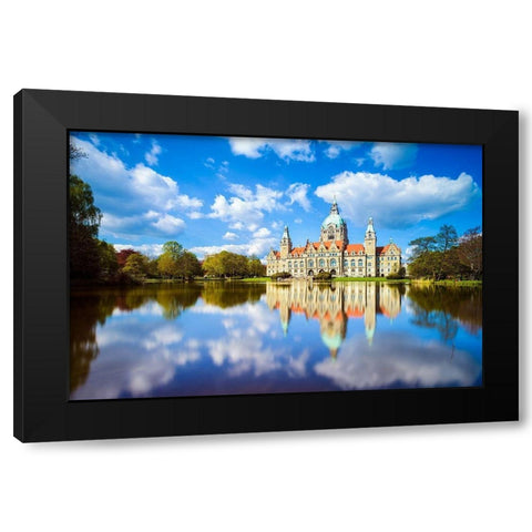 Hannover - Rathaus Maschteich Black Modern Wood Framed Art Print by Abid, Michael