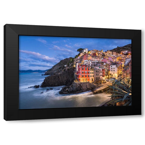 Riomaggiore Blues Black Modern Wood Framed Art Print with Double Matting by Abid, Michael