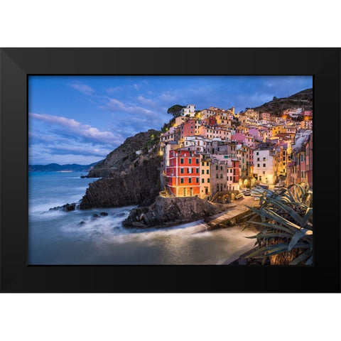 Riomaggiore Blues Black Modern Wood Framed Art Print by Abid, Michael