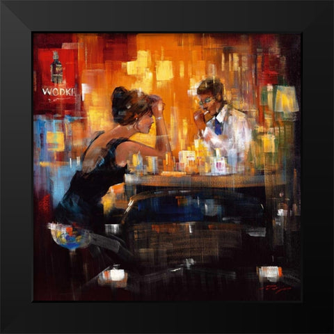 Bar Scene I Black Modern Wood Framed Art Print by Madjid