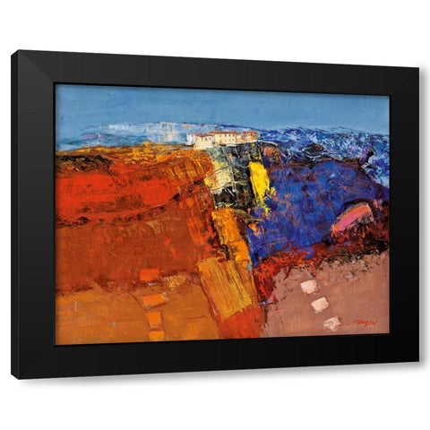 Dorf am Felsen Black Modern Wood Framed Art Print with Double Matting by Madjid