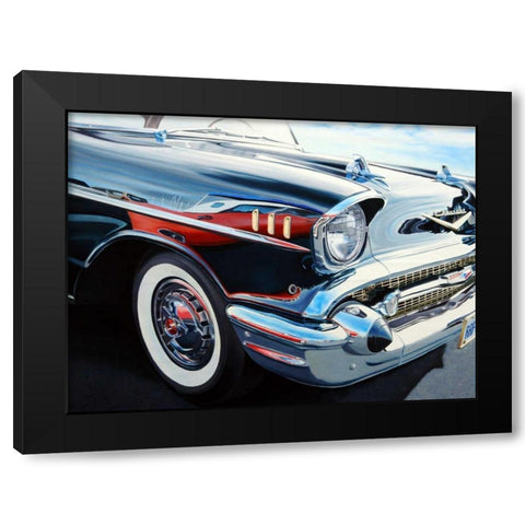 T-Bird on Chevy Reflections Black Modern Wood Framed Art Print with Double Matting by Schuh, Michael