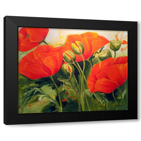 Mohnbluten III Black Modern Wood Framed Art Print by Ruther, Petra