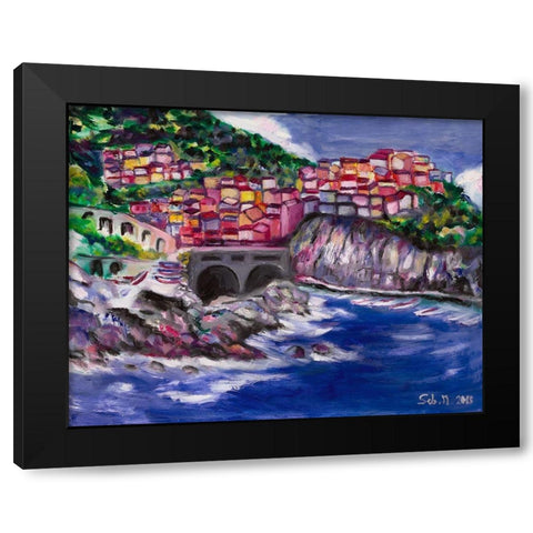 Cinque Terre Black Modern Wood Framed Art Print by Montel, SÃ©bastien