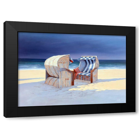 Beach Chairs I Black Modern Wood Framed Art Print with Double Matting by Schneider, Sigur