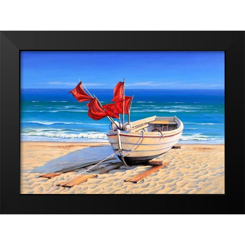 Small fishing boat Black Modern Wood Framed Art Print by Schneider, Sigur