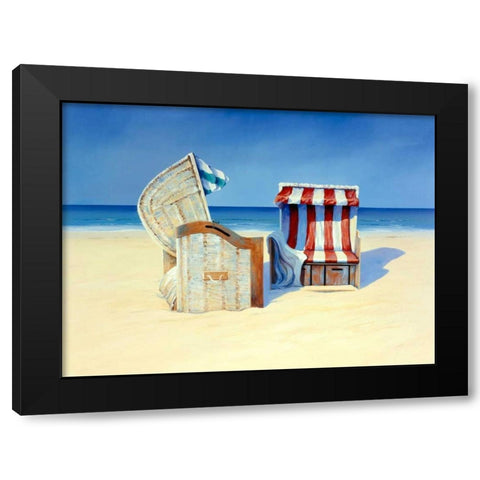 Beach Chairs II Black Modern Wood Framed Art Print with Double Matting by Schneider, Sigur