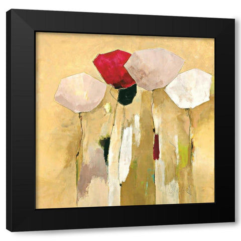 White flowers with red 1 Black Modern Wood Framed Art Print by Strunk, Anne L.