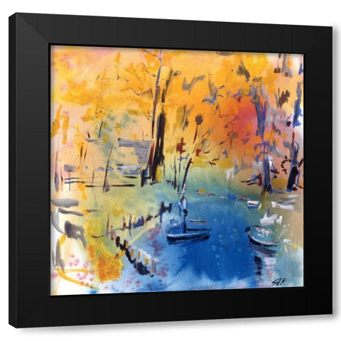 Landschaft mit Boot Black Modern Wood Framed Art Print with Double Matting by Miteff, Stefan
