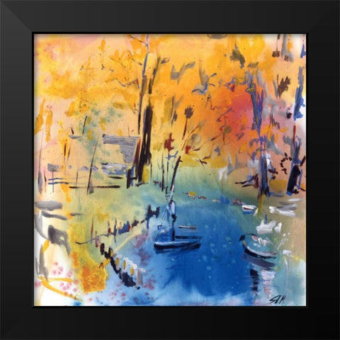 Landschaft mit Boot Black Modern Wood Framed Art Print by Miteff, Stefan