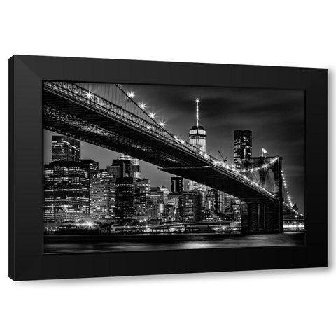 New York Skyline at Night Black Modern Wood Framed Art Print with Double Matting by Seifinger, Toby
