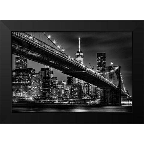 New York Skyline at Night Black Modern Wood Framed Art Print by Seifinger, Toby