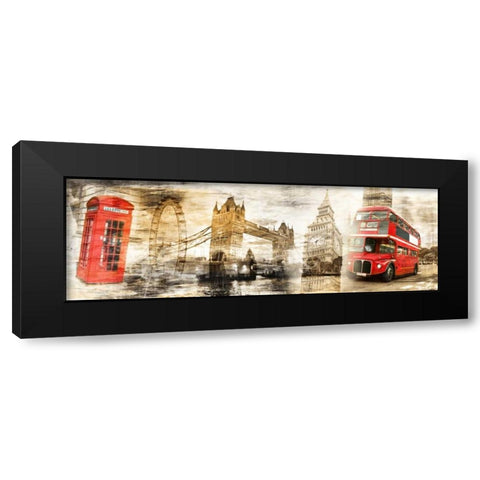 Collage London 01 Black Modern Wood Framed Art Print with Double Matting by Adamsky