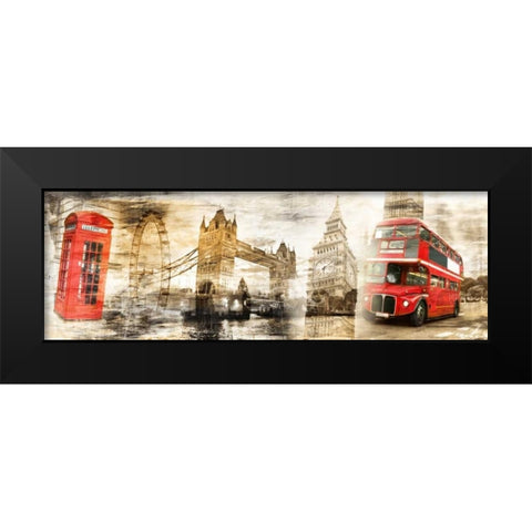 Collage London 01 Black Modern Wood Framed Art Print by Adamsky