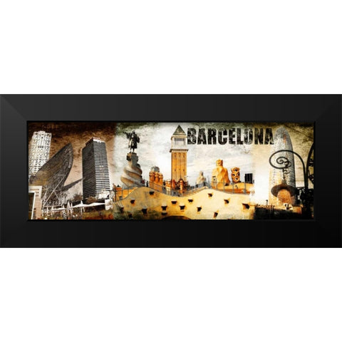 Barcelona Collage 02 Black Modern Wood Framed Art Print by Adamsky