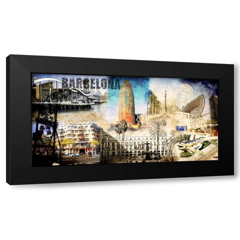 Barcelona Collage 01 Black Modern Wood Framed Art Print by Adamsky