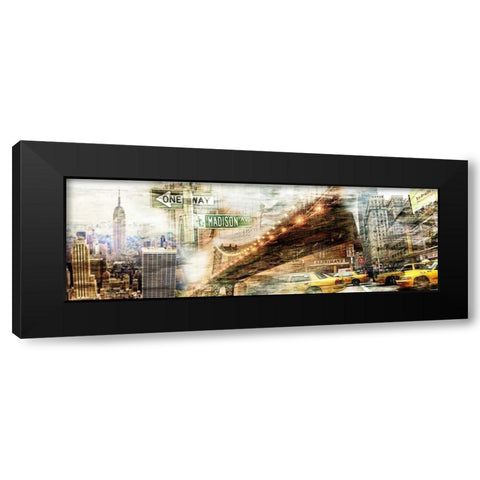 New York Collage 01 Black Modern Wood Framed Art Print by Adamsky