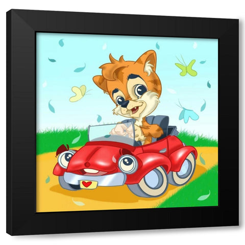 Kitten in the car Black Modern Wood Framed Art Print with Double Matting by Alvez, A. - Perez, A.