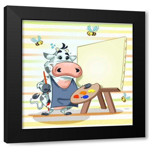 The cow painter Black Modern Wood Framed Art Print by Alvez, A. - Perez, A.