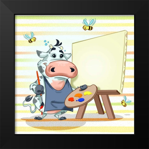 The cow painter Black Modern Wood Framed Art Print by Alvez, A. - Perez, A.