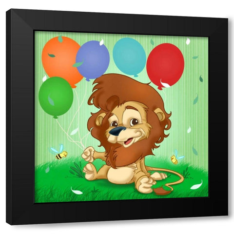The Lion and the balloons Black Modern Wood Framed Art Print with Double Matting by Alvez, A. - Perez, A.