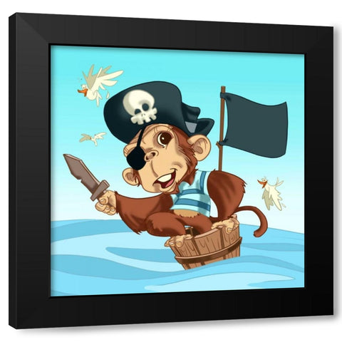 The Pirate Monkey Black Modern Wood Framed Art Print with Double Matting by Alvez, A. - Perez, A.