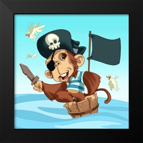 The Pirate Monkey Black Modern Wood Framed Art Print by Alvez, A. - Perez, A.