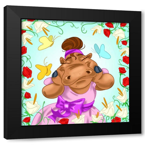 Hippopotamus ballerina Black Modern Wood Framed Art Print with Double Matting by Alvez, A. - Perez, A.