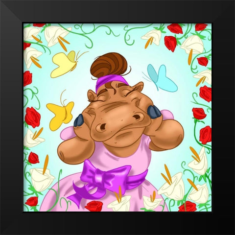 Hippopotamus ballerina Black Modern Wood Framed Art Print by Alvez, A. - Perez, A.