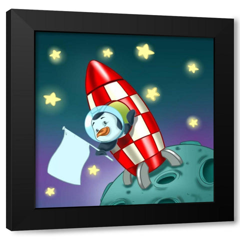 The Astronaut Penguin Black Modern Wood Framed Art Print with Double Matting by Alvez, A. - Perez, A.