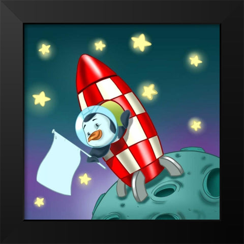 The Astronaut Penguin Black Modern Wood Framed Art Print by Alvez, A. - Perez, A.