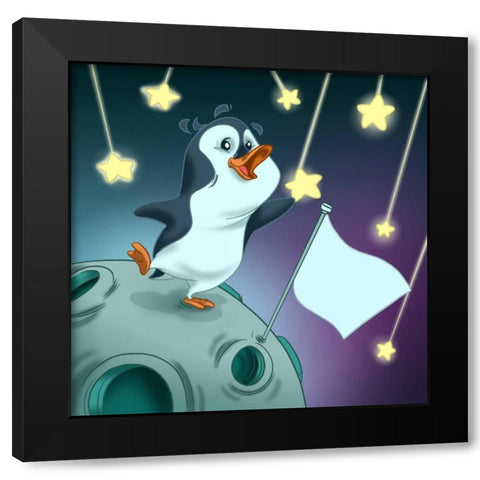 The penguin and the stars Black Modern Wood Framed Art Print with Double Matting by Alvez, A. - Perez, A.